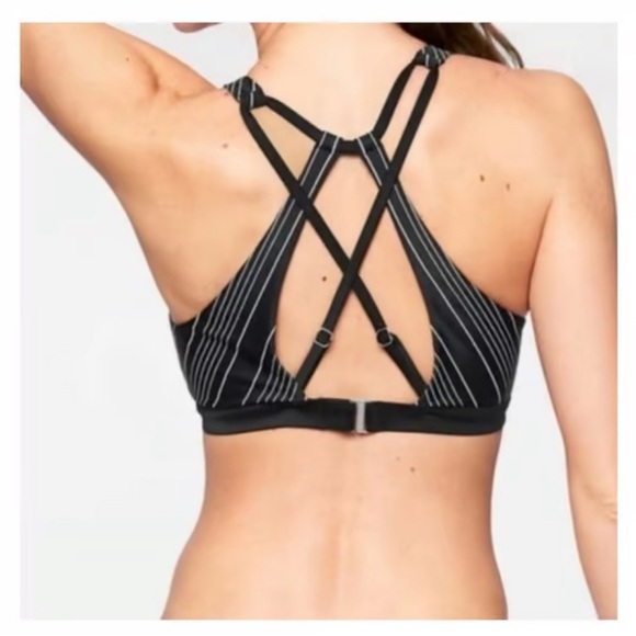 Athleta Chevron High Neck Strappy Swim Top Padded Halter Underwire Size 34 D/ DD - Picture 3 of 14